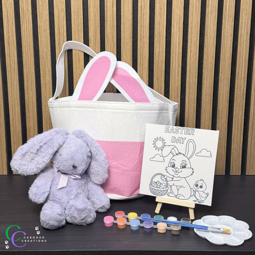 Personalized Easter Basket & Bunny Set with Paintable Canvas