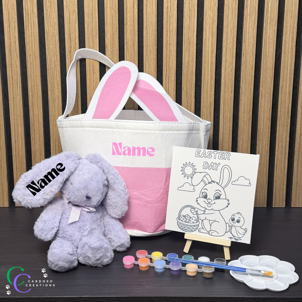 Personalized Easter Basket & Bunny Set with Paintable Canvas